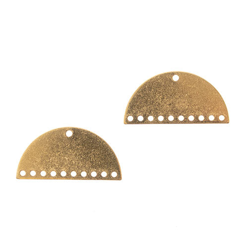 Metal Blank 18ga Raw Brass Focal Connector Half Moon Semicircle - 11 Hole