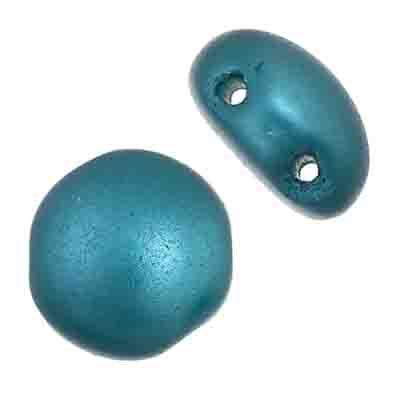 Czech Candy Beads 2-hole 8mm Teal Blue Pearl Pastel