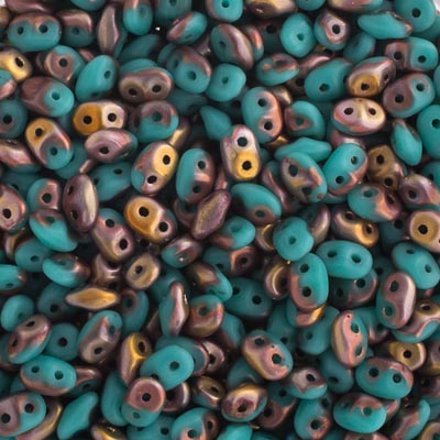 Czech Superduo Beads 2-hole Matte Turquoise Apollo Gold