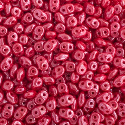 Czech Superduo Beads 2-hole Luster Coral Red