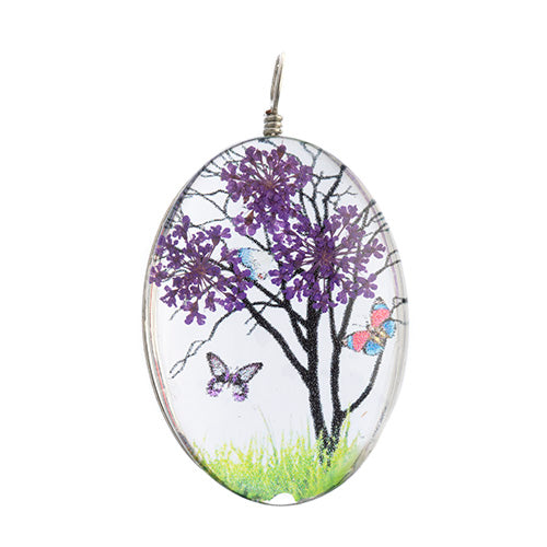 Dried Flower Glass Pendants Assorted Colors 25x35mm