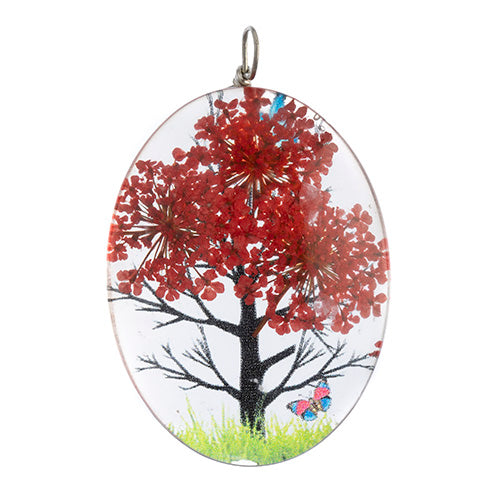 Dried Flower Glass Pendants Assorted Colors 30x40mm