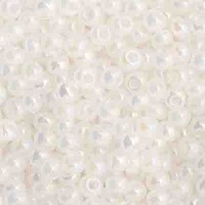 Czech Seed Bead 11/0 Opaque Pearl White Stripe AB