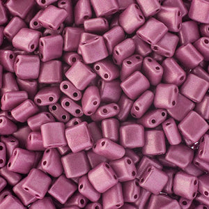 Czech Karo Beads 5x5mm Opaque Pink Chalk Metallic Dyed