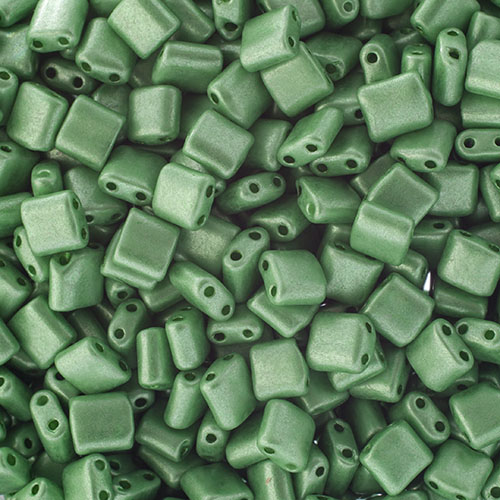 Czech Karo Beads 5x5mm Opaque Green Chalk Metallic Dyed