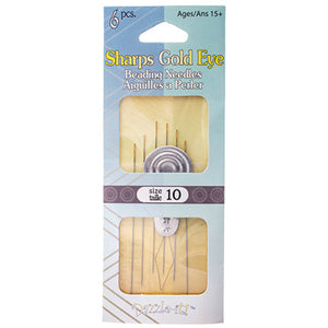 Sharps Gold Eye Beading Needles w/Threader Size 10