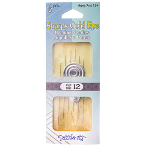 Sharps Gold Eye Beading Needles w/Threader Size 12