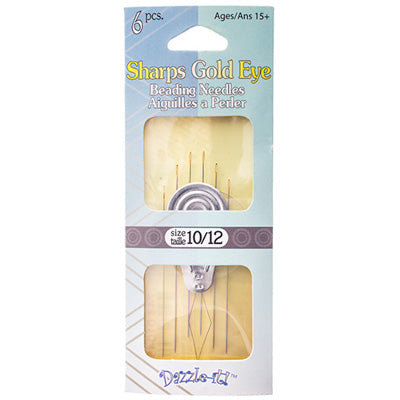 Sharps Gold Eye Beading Needles w/Threader Size 10/12